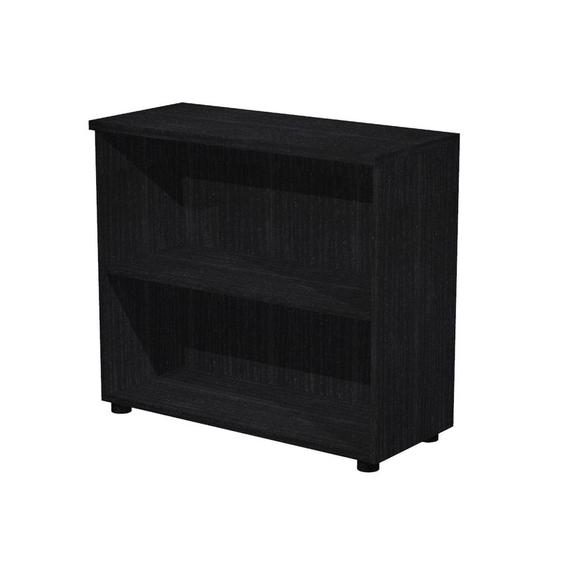 -Bibliothèque basse Trend - L80xP35xH72 cm - 2 portes en mélaminé - portes et panneaux imitation frêne noir--2
