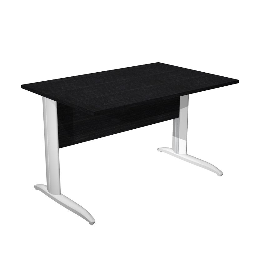 0404052255256-Bureau droit Trend - L120 - Pieds métals - plateau imitation frêne noir - pied blanc-P_405225525_1-0