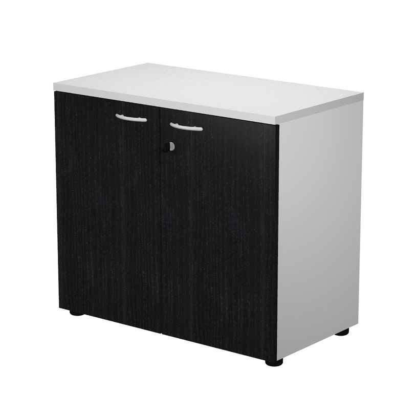 0404052257656-Bibliothèque basse Trend - L80xP44xH72 cm - 2 portes en mélaminé imitation frêne noir -P_405225765_1-0