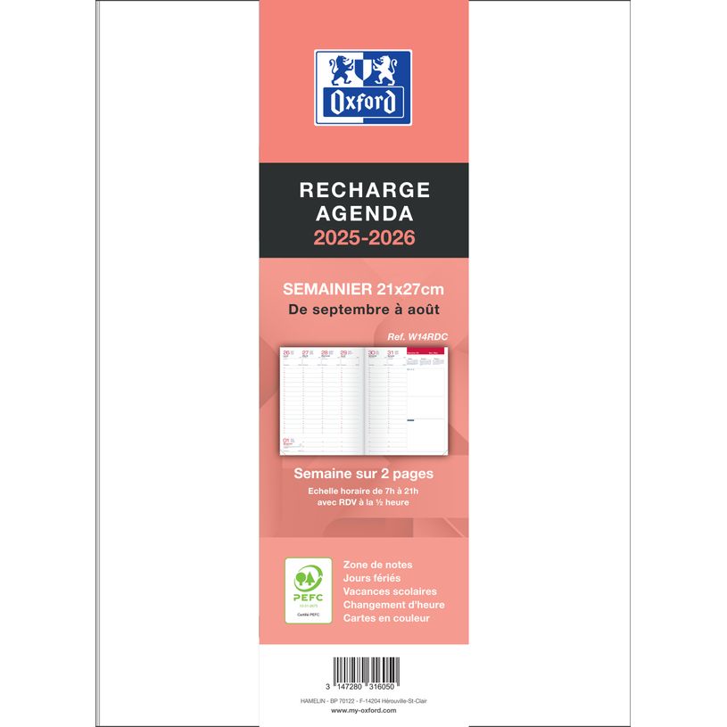3147280316050-Agenda Oxford Recharge 21 x 27 cm Brochure 1 semaine sur 2 pages - Hamelin -P_405225928_1-0
