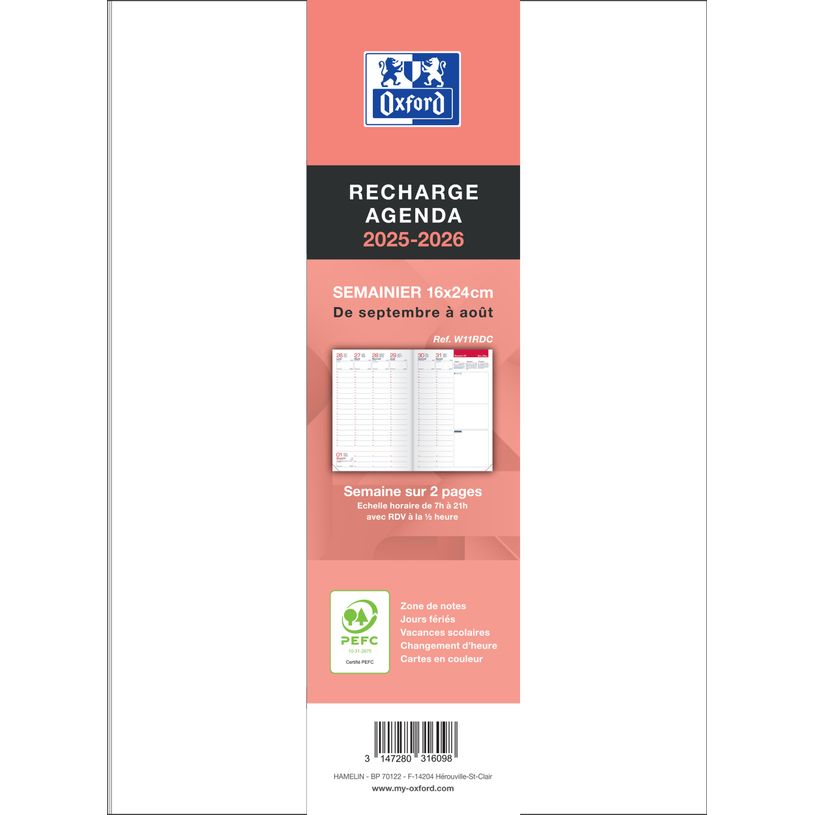 3147280316098-Agenda Oxford Recharge 16 x 24 cm - 1 semaine sur 2 pages - Hamelin -P_405225929_1-0