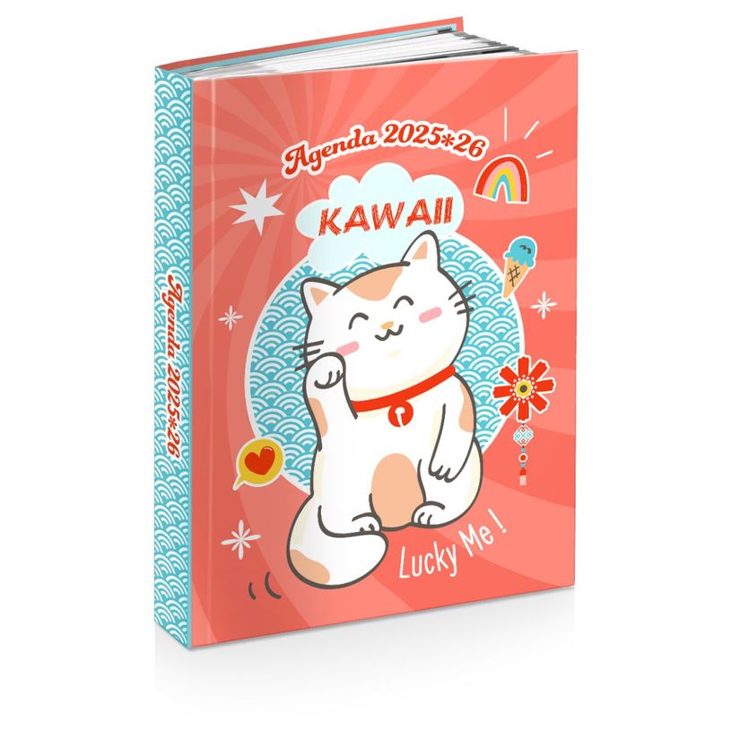 3661507055008-Agenda rembordé Japan Kawai - 1 jour par page - 12x17 cm - 2 décors assortis - Kid'Abord--0