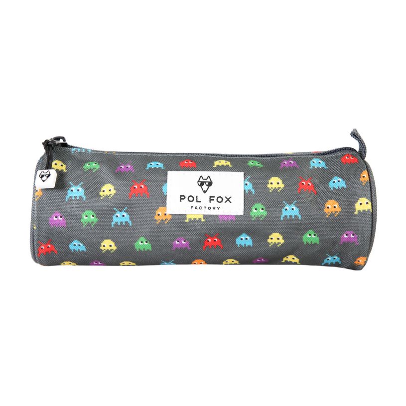 3663842009210-Trousse ronde Space Invader- gris-  Pol Fox-P_405226008_1-0