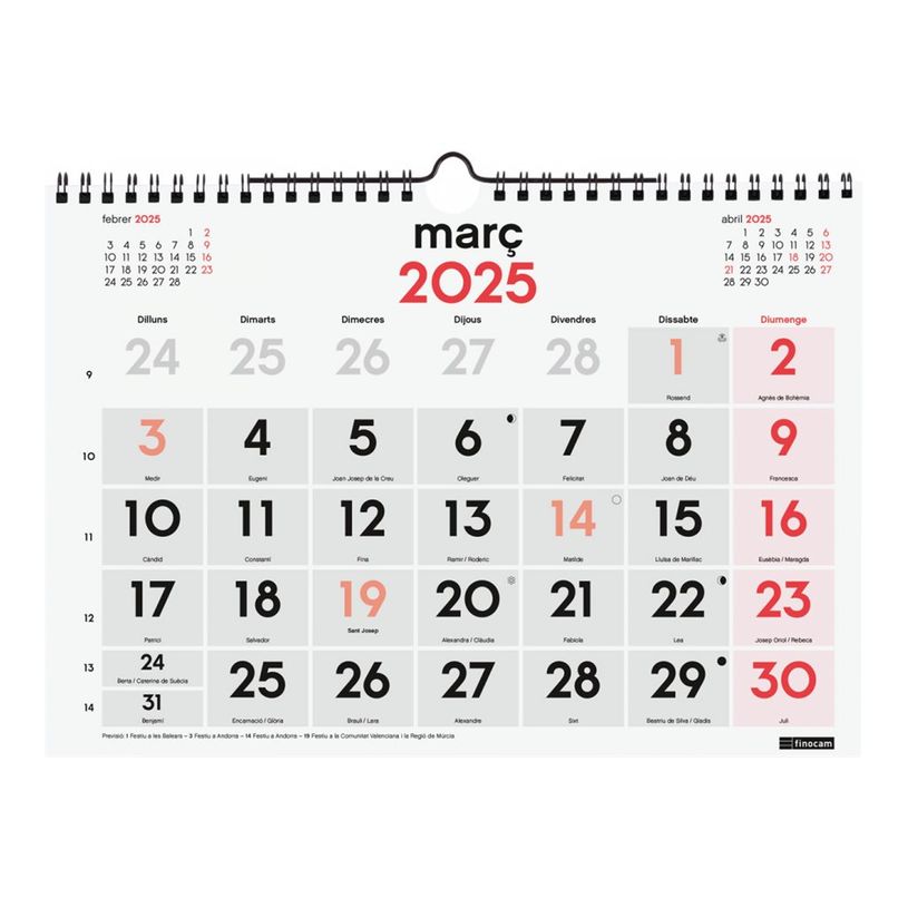 8422952380672-Finocam - Calendrier - fixation murale - 2025 - mois à afficher - M - 300 x 300 mm - dat
