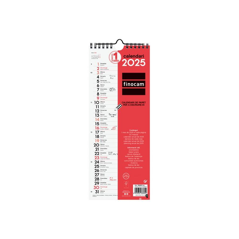 8422952383604-Finocam - Calendario - montaje en pared - 2025 - neutral - un mes vista - length M - 130 x-P_405226608_1-0