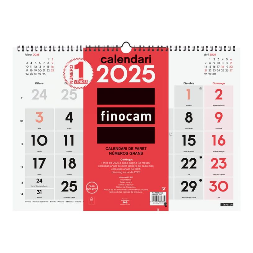 8422952380665-Finocam - Calendrier - fixation murale - 2025 - neutre - mois à afficher - L - 430 x 310 -P_405226757_4-0