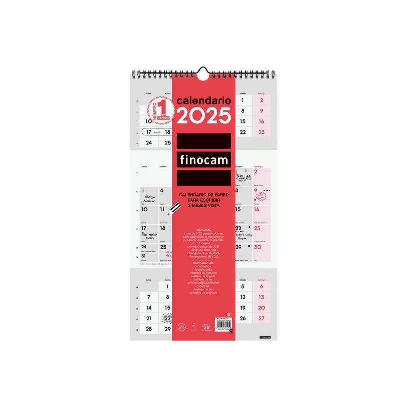 8422952381259-Finocam - Calendrier - fixation murale - 2025 - neutre - visualisation de 3 mois - M - 236-P_405226758_4-0