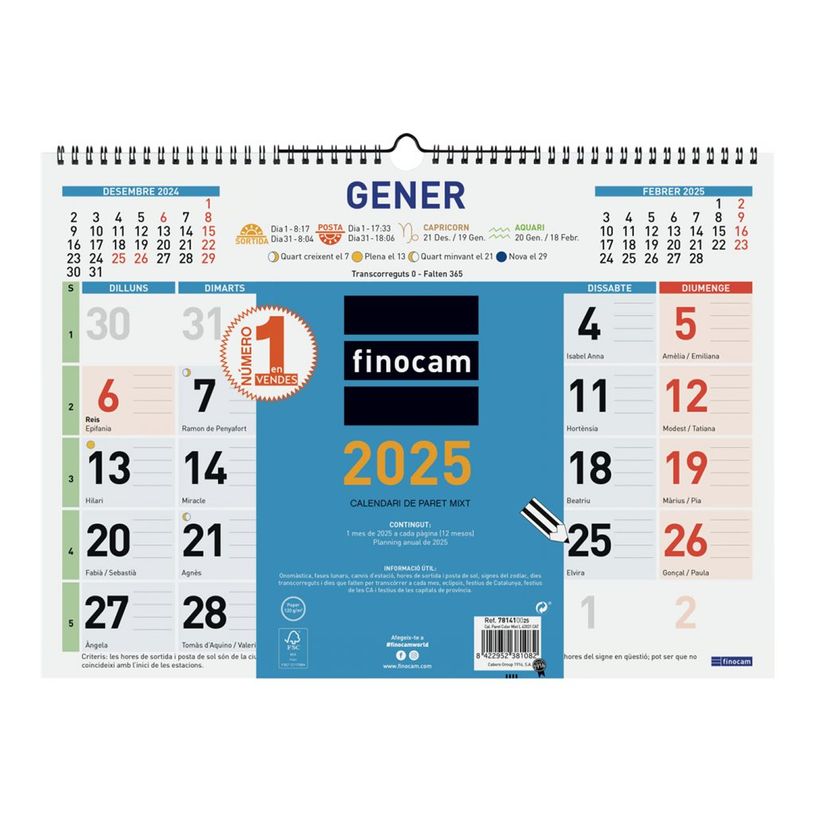 8422952381082-Finocam - Calendrier - fixation murale - 2025 - mois à afficher - 4 colonnes - L - 430 x 310 mm --P_405226762_4-0