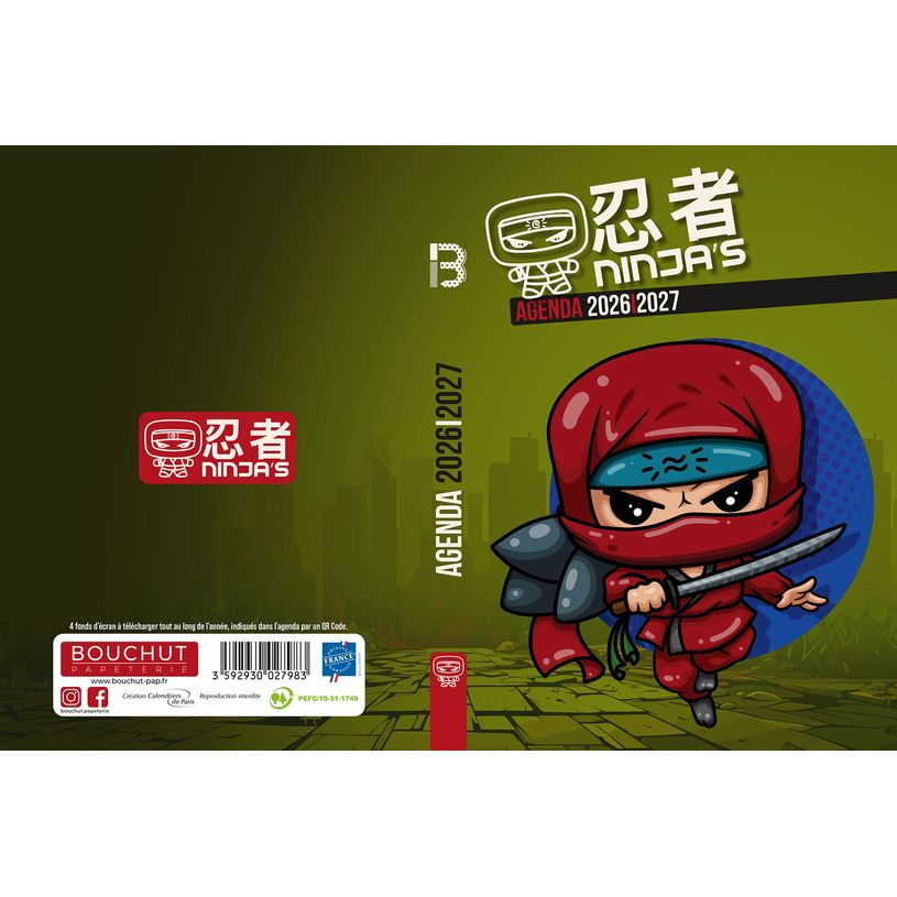 3592930027983-Agenda Ninja's Vert - 1 jour par page - 12,5 x 17,5 cm - Bouchut--1