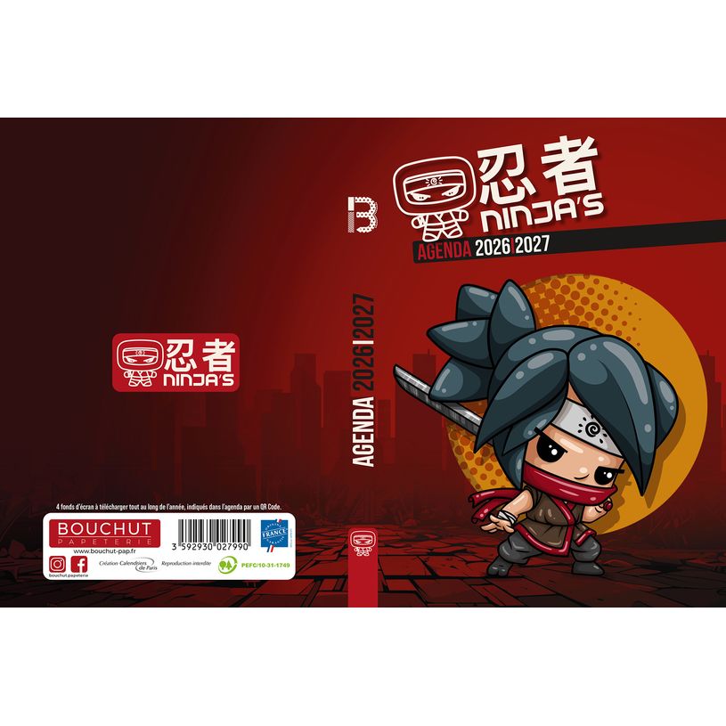 3592930027990-Agenda Ninja's Rouge - 1 jour par page - 12,5 x 17,5 cm - Bouchut--1