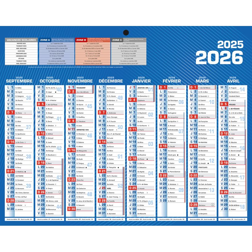 3592930028157-Calendrier bancaire année civile BOUCHUT "Classique 16 Mois Mini" 21 x 26,5 cm coloris bleu Pefc 70 %--0