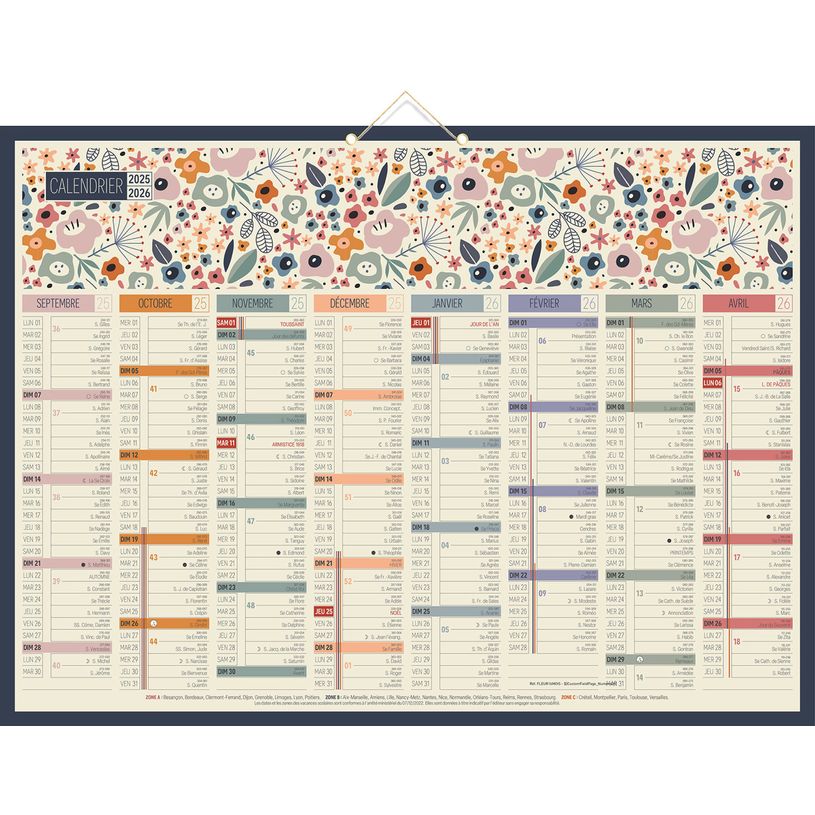 3592930028164-Calendrier bancaire illustré BOUCHUT "Fleur 16 Mois" 40,5 x 55 cm Pefc 70 %--0