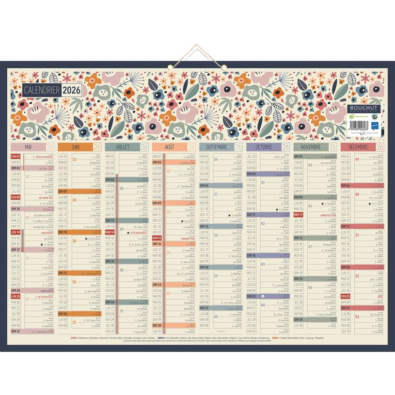 3592930028164-Calendrier bancaire illustré BOUCHUT "Fleur 16 Mois" 40,5 x 55 cm Pefc 70 %--1