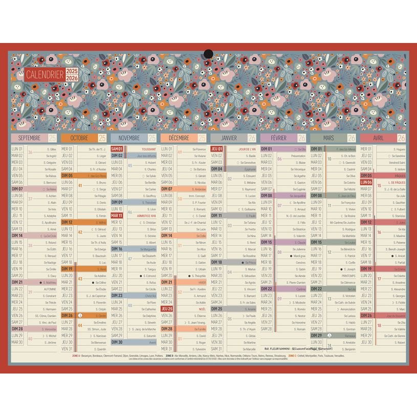 3592930028171-Calendrier bancaire illustré BOUCHUT "Fleur 16 Mois Mini" 21 x 26,5 cm Pefc 70 %--0