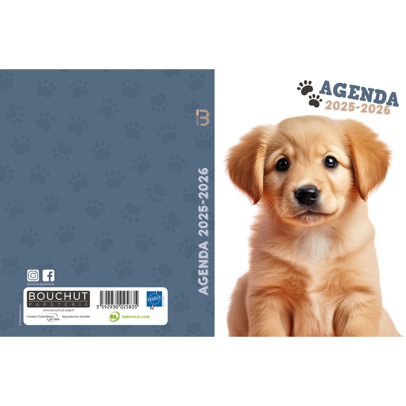 3592930027747-Agenda RDC reliure brochée année scolaire BOUCHUT "Chien" 1 jour /page 12 x 17 cm PEFC 7-P_405227442_2-1