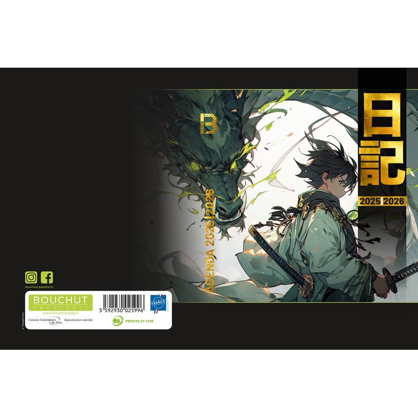 3592930025996-Agenda RDC reliure intégra année scolaire BOUCHUT "Manga vert" 12,5 x 17,5 cm -P_405227450_2-1