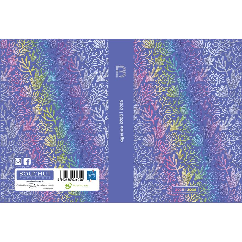 3592930026030-Agenda RDC reliure intégra année scolaire BOUCHUT "Girly Océan" 12,5 x 17,5 cm PEFC 70 -P_405227455_2-1