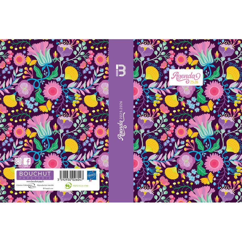 3592930026047-Agenda RDC reliure intégra année scolaire BOUCHUT "Girly Fleurs" 12,5 x 17,5 cm PEFC 70 -P_405227456_2-1