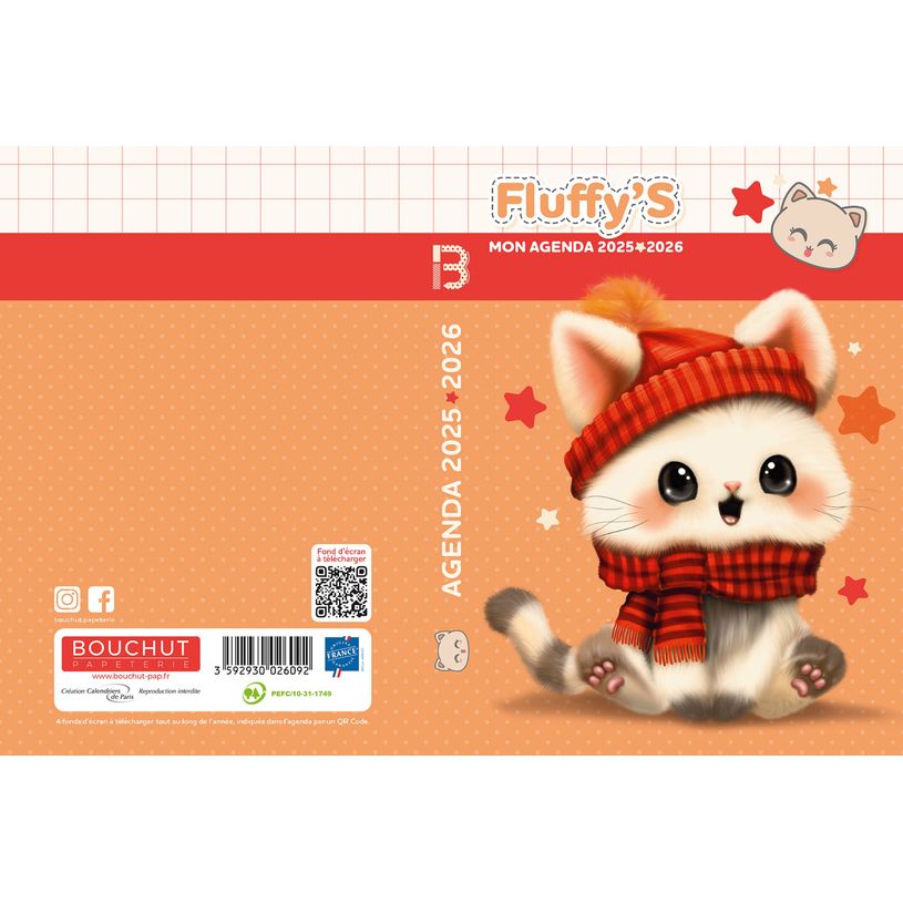 3592930028027-Agenda RDC reliure intégra année scolaire BOUCHUT "Fluffy's Chat" 12,5 x 17,5 cm PEFC 70-P_405227457_2-1