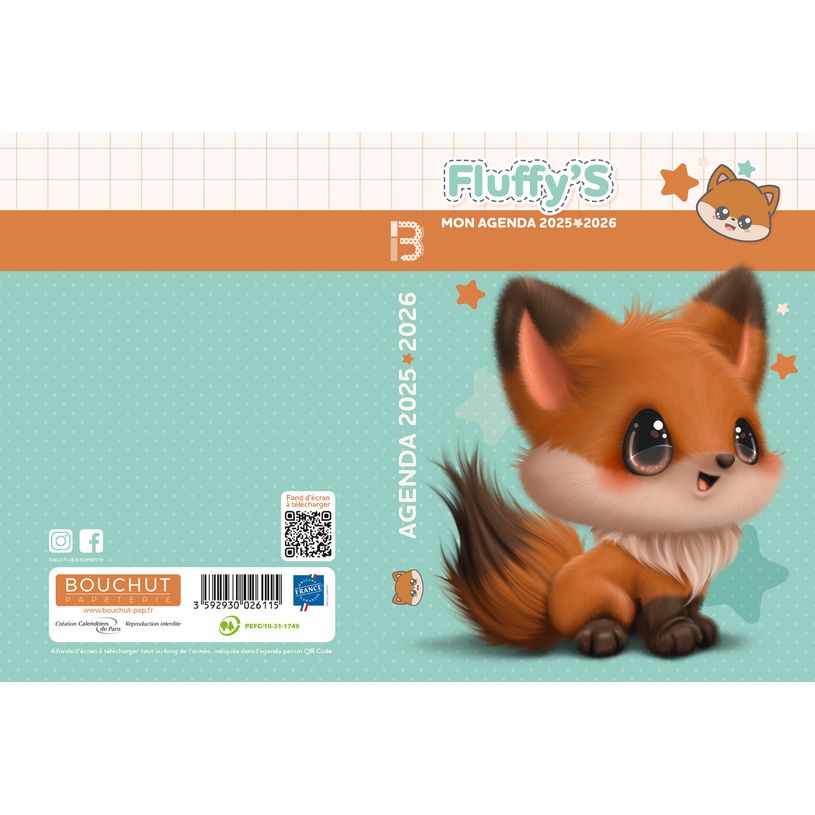 3592930028003-Agenda RDC reliure intégra année scolaire BOUCHUT "Fluffy's Renard" 12,5 x 17,5 cm PEFC -P_405227459_2-1