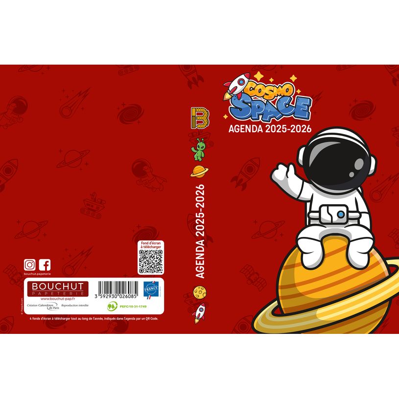 3592930027990-Agenda RDC reliure intégra BOUCHUT "Cosmo Space" 12,5 x 17,5 cm coloris rouge -P_405227462_2-1