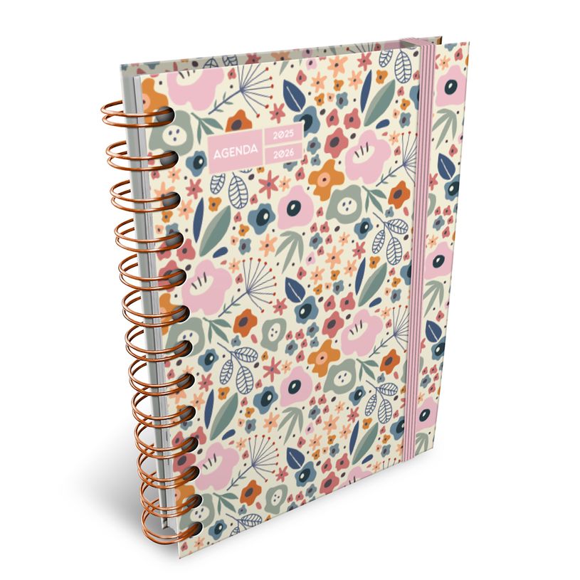3592930026139-Agenda RDC reliure spirale année scolaire BOUCHUT "Motifs fleurettes" 12,5 x 17,5 cm -P_405227463_2-0