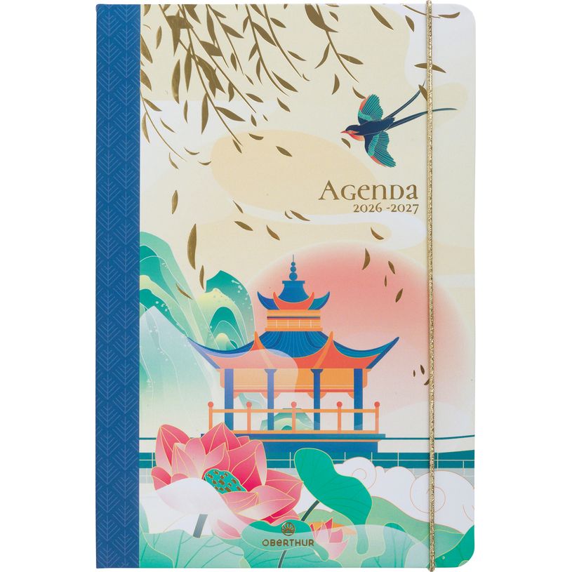 3664447221410-Agenda à élastique Sakura - 1 semaine sur 2 pages - 17 x 24,5 cm - temple - Oberthur--0