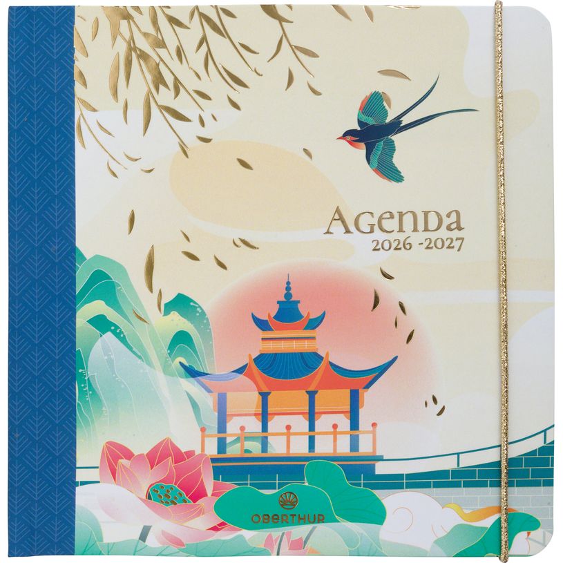 3664447221434-Agenda à élastique Sakura - 1 semaine sur 2 pages - 16,5 x 16,5 cm - temple - Oberthur--0