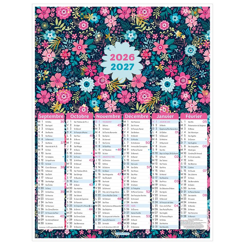 3664447224268-Calendrier Petites Fleurs - 6 mois par face - 21 x 26,5 cm - Oberthur--1