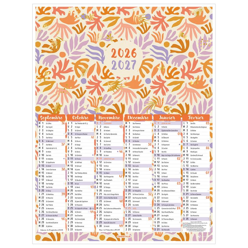 3664447224305-Calendrier Fleurs rétro - 6 mois par face - 21 x 26,5 cm - Oberthur--0