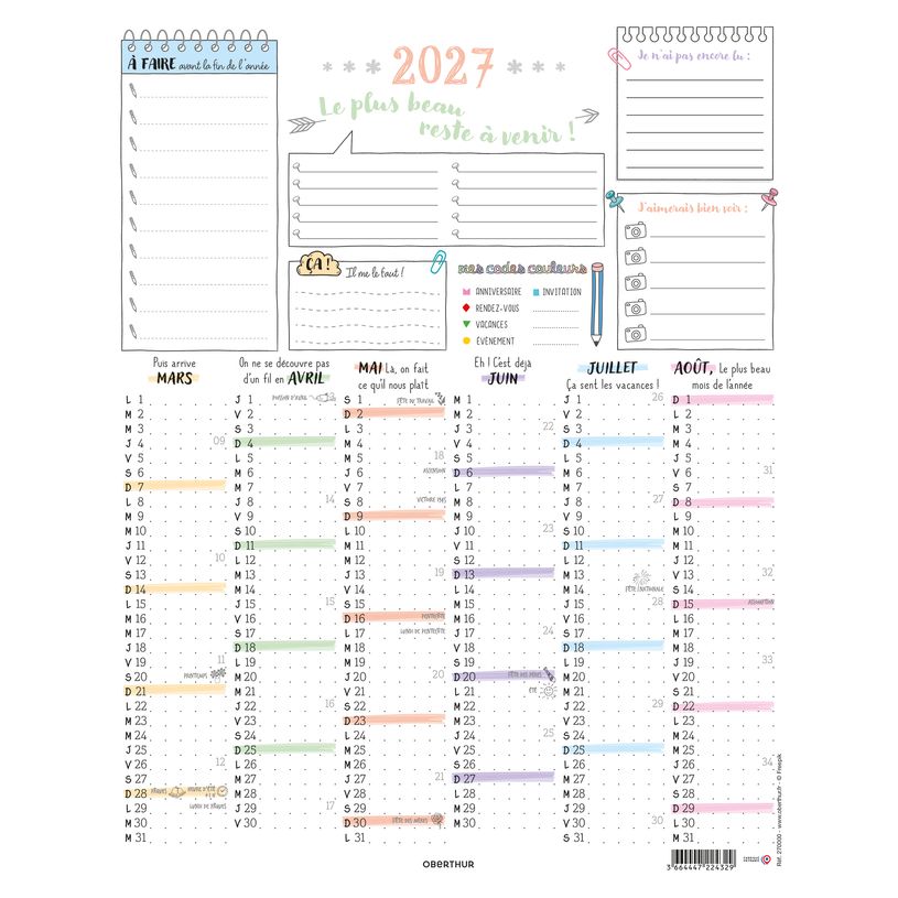 3664447224329-Calendrier Bullet - papier recyclé - 6 mois par face - 21 x 26,5 cm - Oberthur--1