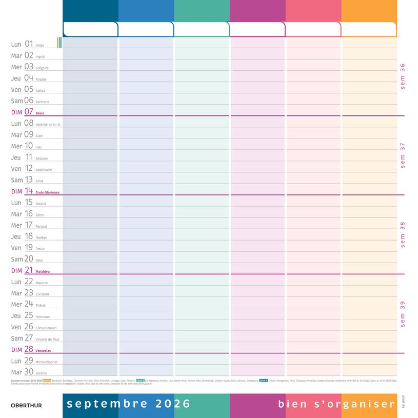 3664447218786-Calendrier mensuel Bien s'organiser - 30 x 30 cm - 12 feuillets - Oberthur--1
