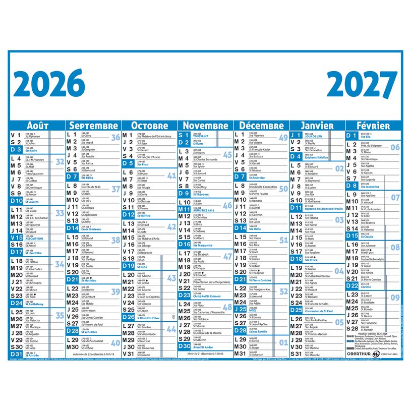 3664447218571-Calendrier Classic - 7 mois par face - 21 x 26,5 cm - bleu - Oberthur--0