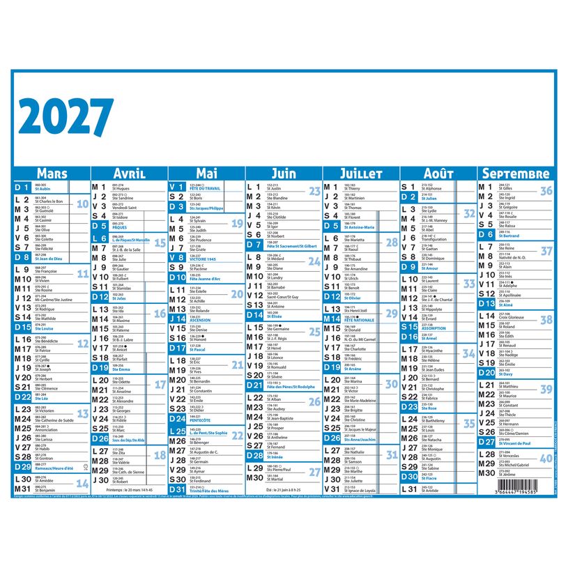 3664447218571-Calendrier Classic - 7 mois par face - 21 x 26,5 cm - bleu - Oberthur--1