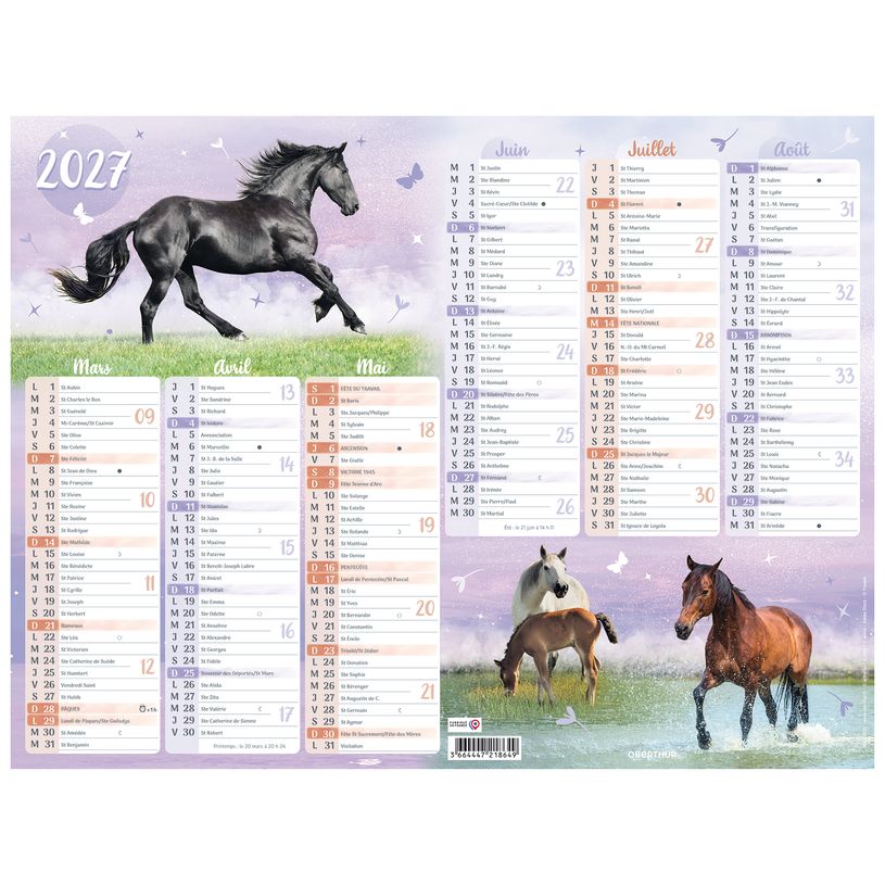 3664447218649-Calendrier Cheval - 6 mois par face - 32 x 42 cm - Oberthur--1