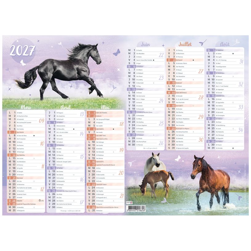 3664447218656-Calendrier Cheval - 6 mois par face - 55 x 40,5 cm - Oberthur--1
