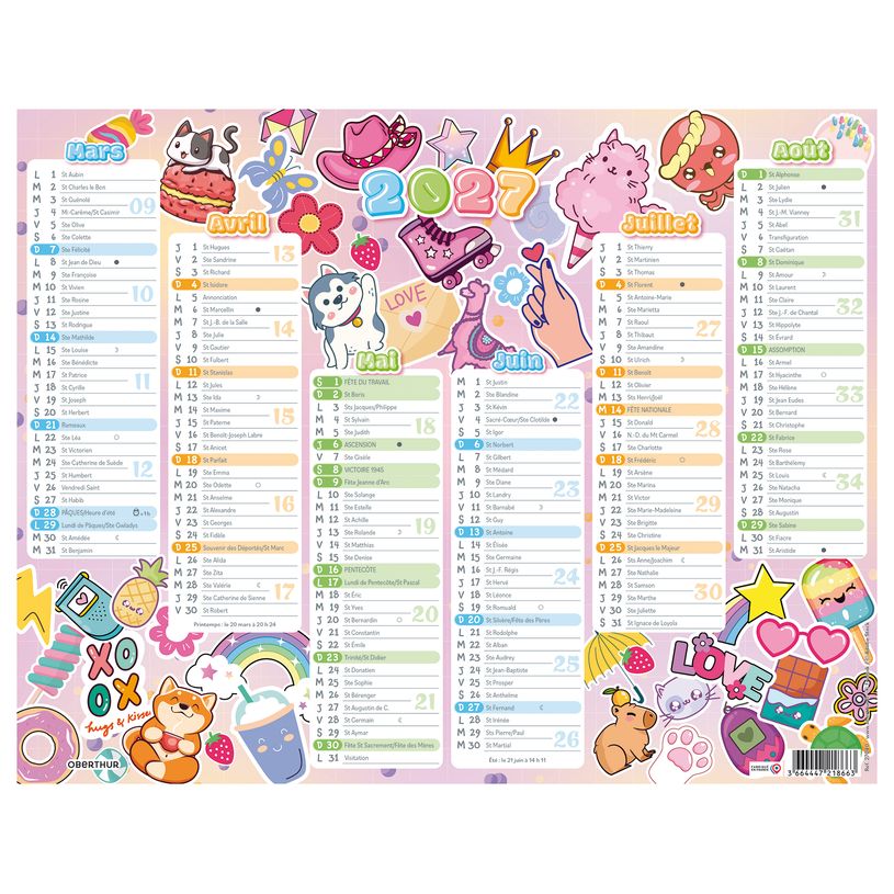 3664447218663-Calendrier Kawai - 6 mois par face - 21 x 26,5 cm - Oberthur--0