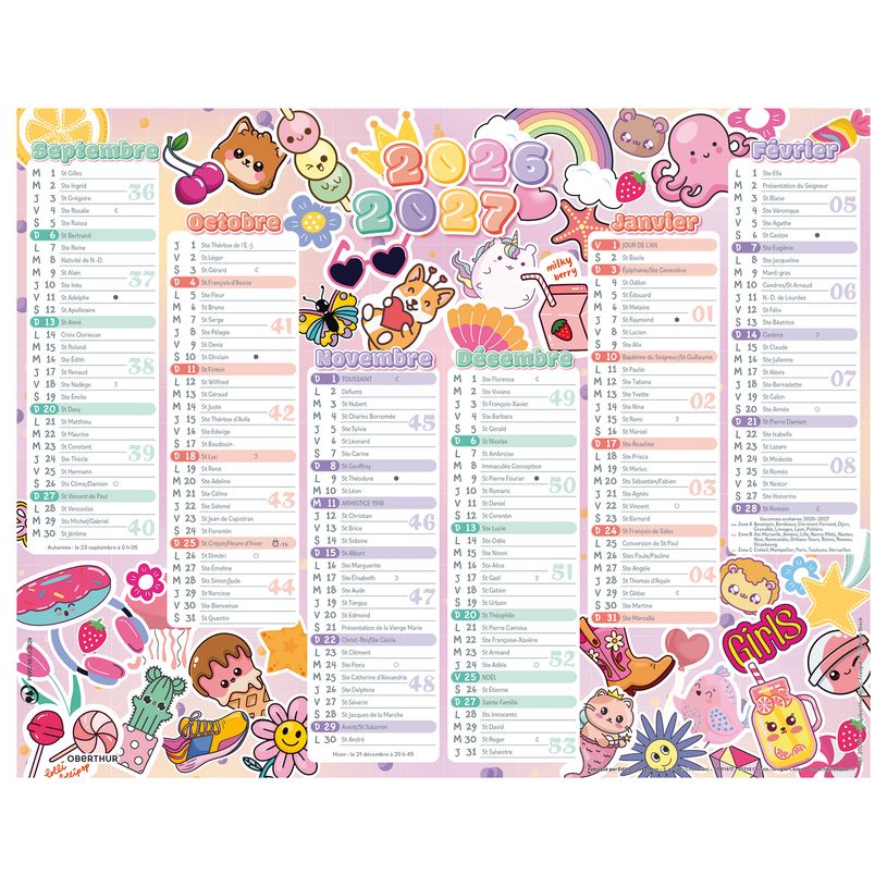 3664447218663-Calendrier Kawai - 6 mois par face - 21 x 26,5 cm - Oberthur--1