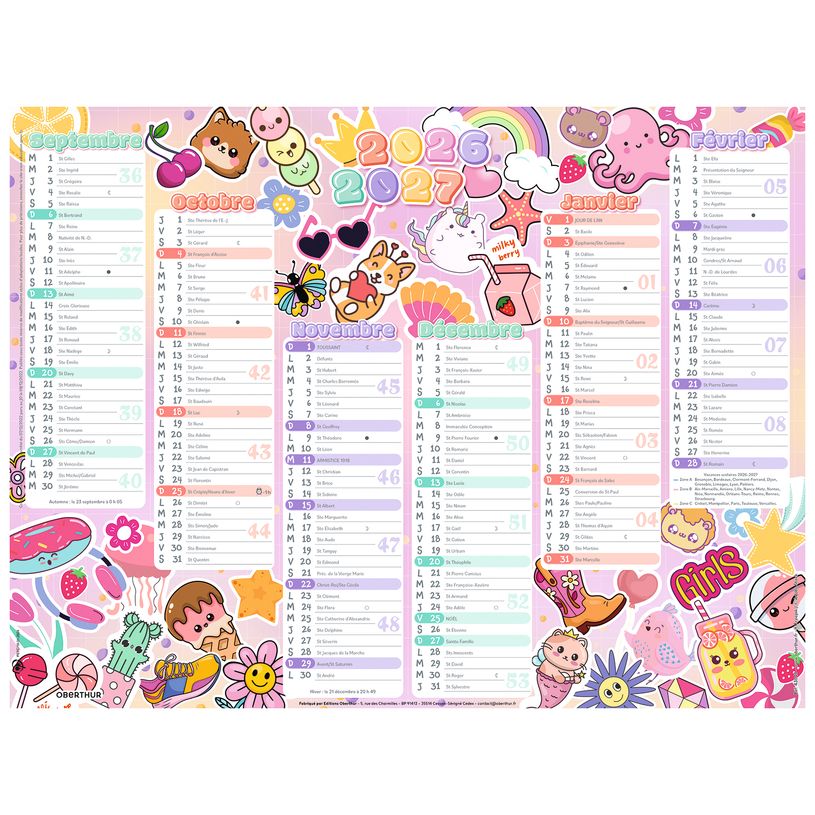 3664447218670-Calendrier Kawai - 6 mois par face - 32 x 42 cm - Oberthur--0
