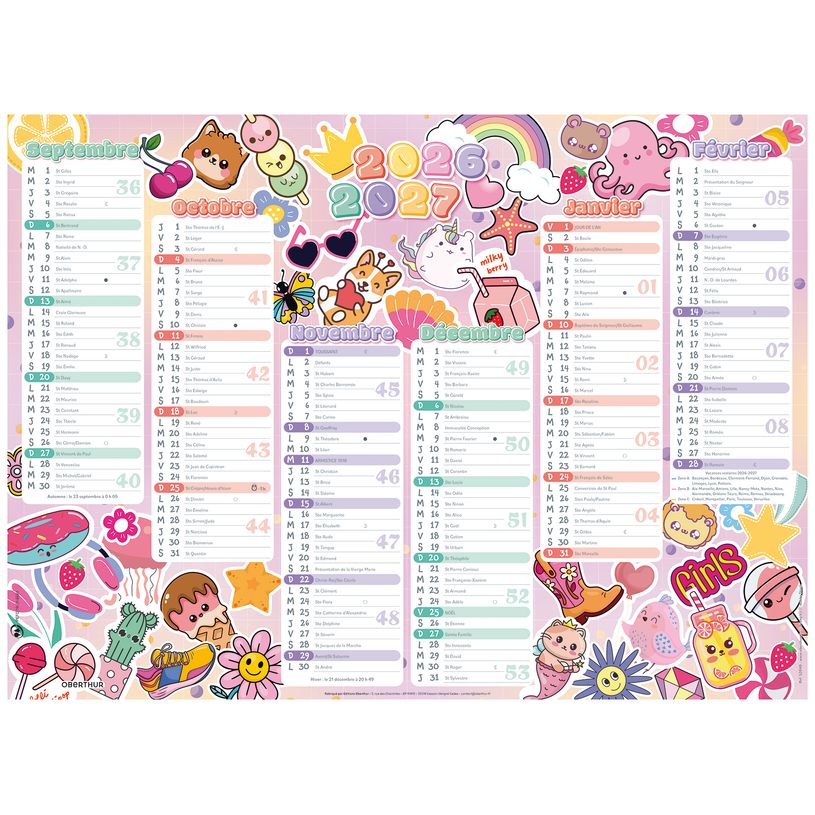 3664447218687-Calendrier Kawai - 6 mois par face - 55 x 40,5 cm - Oberthur--0