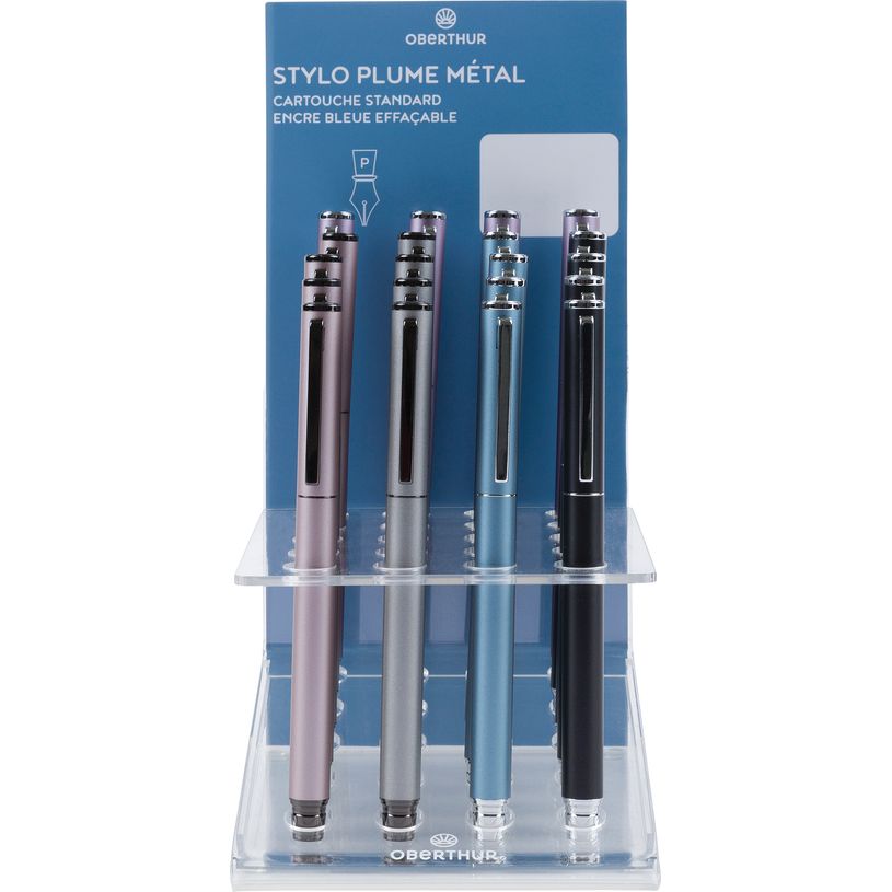3664447196077-Stylo plume Metallique - 5 couleurs assorties  - Oberthur--0
