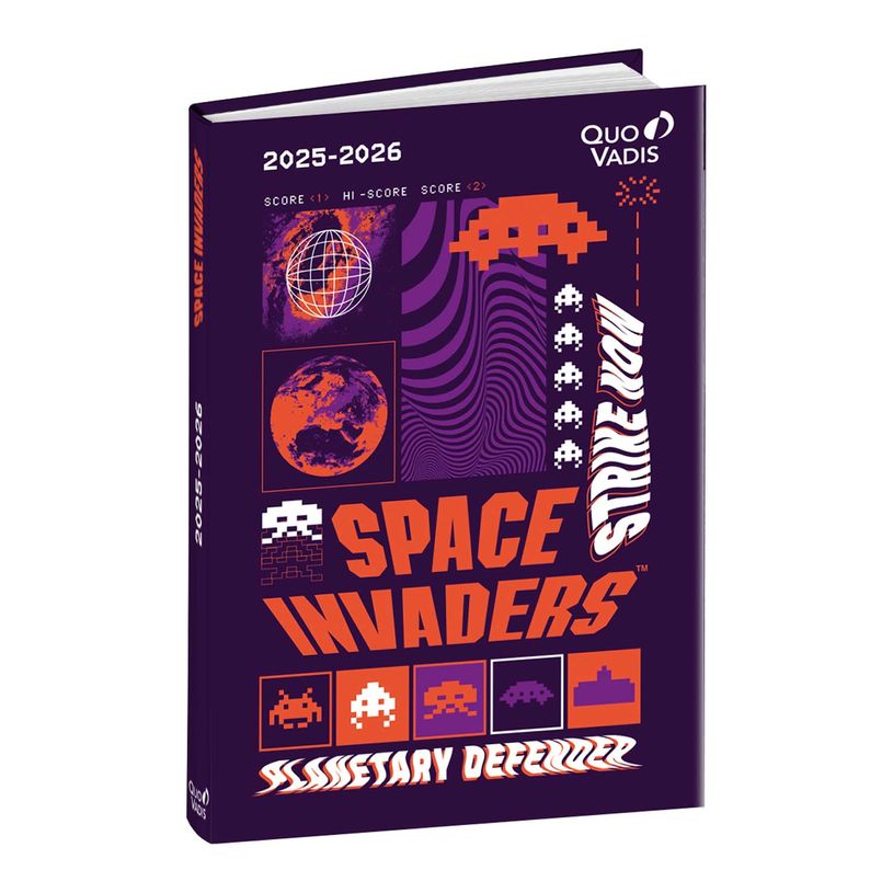 3371010524945-EUROTEXTAGENDA ML Space invaders - Violet - 12x17 cm - Journalier - 12 mois de août à ju-P_405228165_1-0