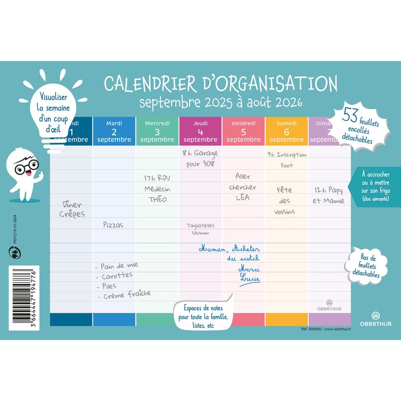 3664447221625-Calendrier d'organisation Hebdo Planning - 18 x 23 cm - 52 feuillets - Oberthur-P_405228535_1-0