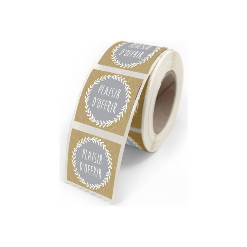 3281650479096-Etiquettes Plaisir d'offrir grise 4x3,5cm - rouleau de 500-P_405228892_1-2