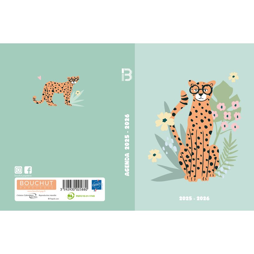 3592930025880-Agenda RDC reliure brochée année scolaire BOUCHUT "Fun Cheetah" 1 jour /page 12 x 17 cm -P_405229842_2-1