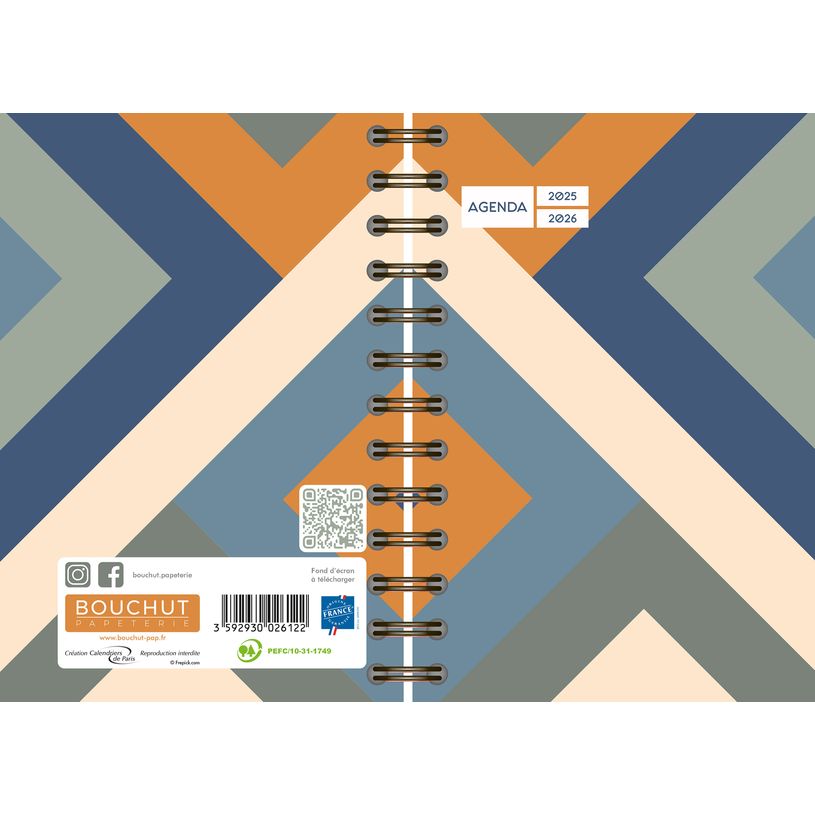 3592930028355-Agenda RDC reliure spirale année scolaire BOUCHUT "Motifs géométriques" 12,5 x 17,5 cm -P_405229847_2-1