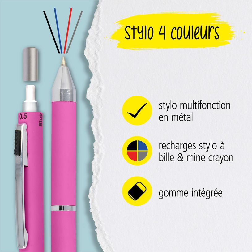 4014421320711-Stylo bille Multipen 4 in 1 Fashion Pink--1