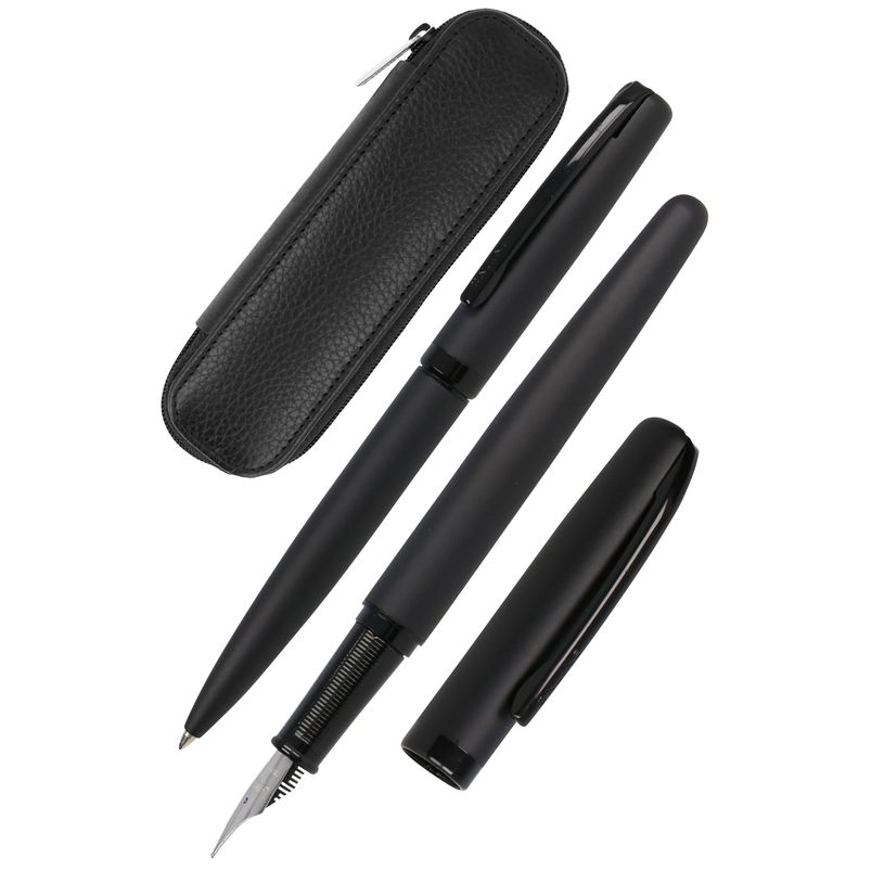 4014421347541-Parure plume/bille Eleganza Pure Black avec étui cuir--0