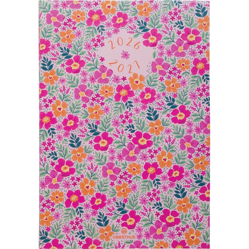 3664447218038-Agenda Chelsea - 1 semaine sur 2 pages - 17 x 24,5 cm - floralie rose - Oberthur--0