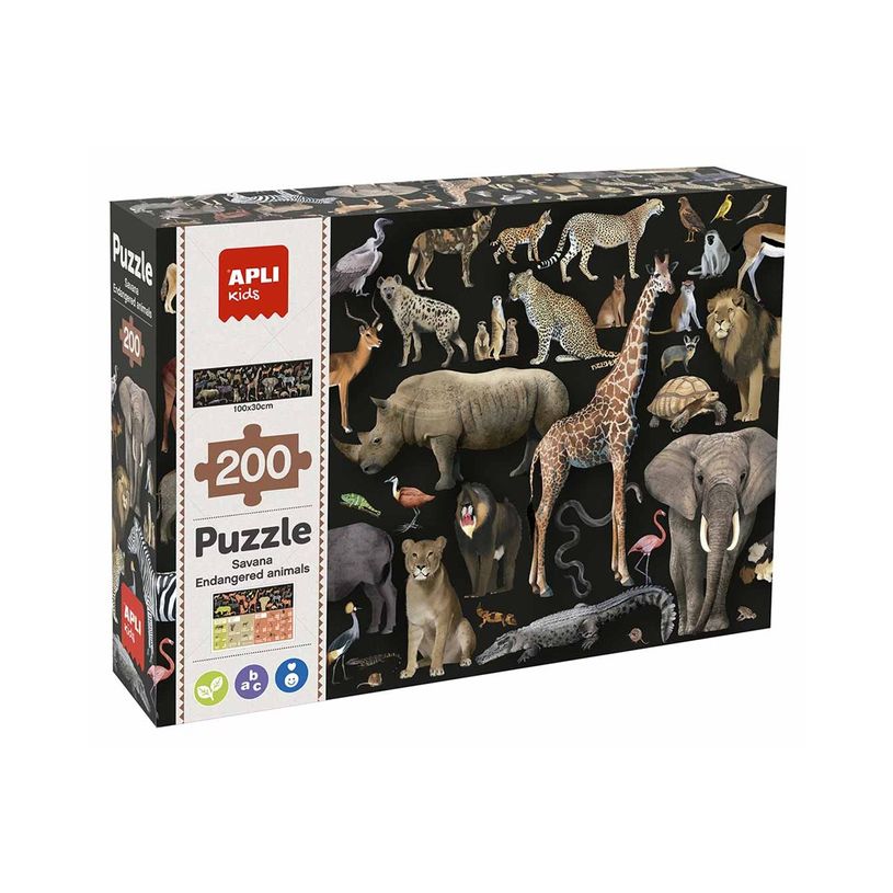 8410782196976-APLI kids - Endangered animals Savanna - puzzle - 200 pièces-P_405230062_3-0